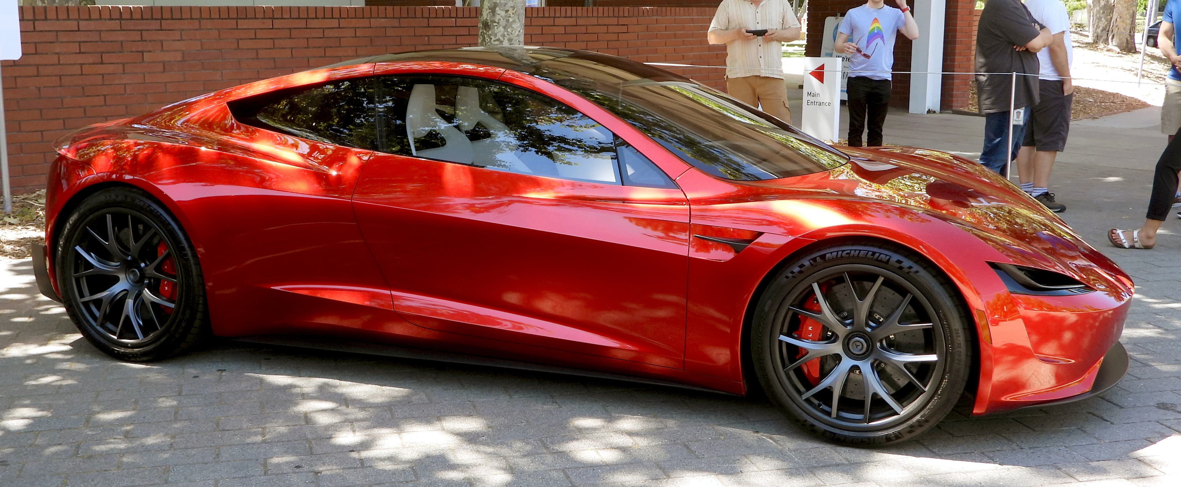 The second-generation Tesla Roadster prototype on display at the Computer History Museum in 2019